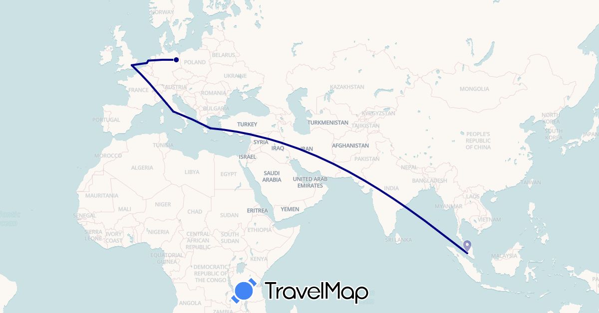 TravelMap itinerary: driving in Germany, United Kingdom, Greece, Italy, Malaysia, Netherlands (Asia, Europe)